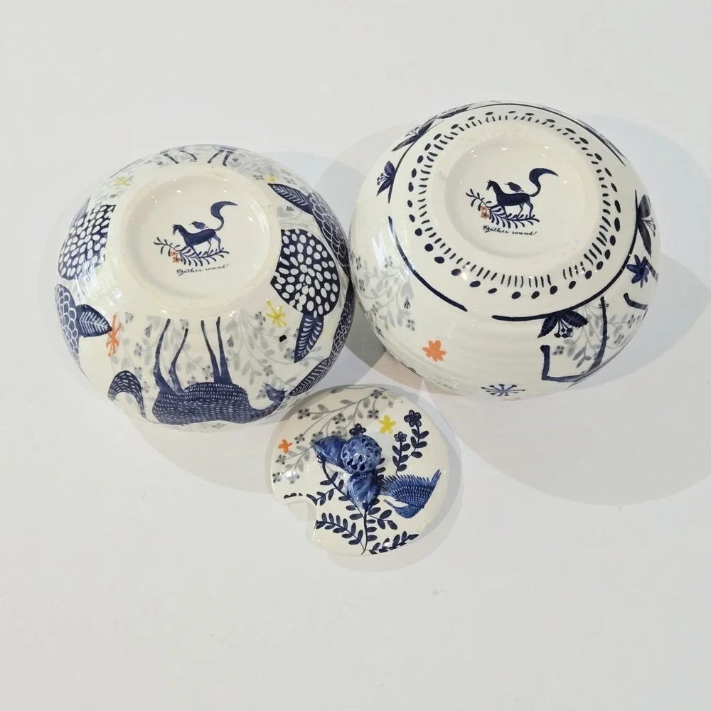 Anthropologie Saga Sugar Bowl No Spoon With Lid  Chip On The Lid & Creamer